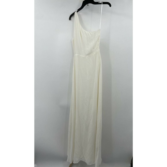 Reformation Evelyn One Shoulder Dress Ivory Size 2 Chiffon Front Slit Dress - Picture 3 of 7